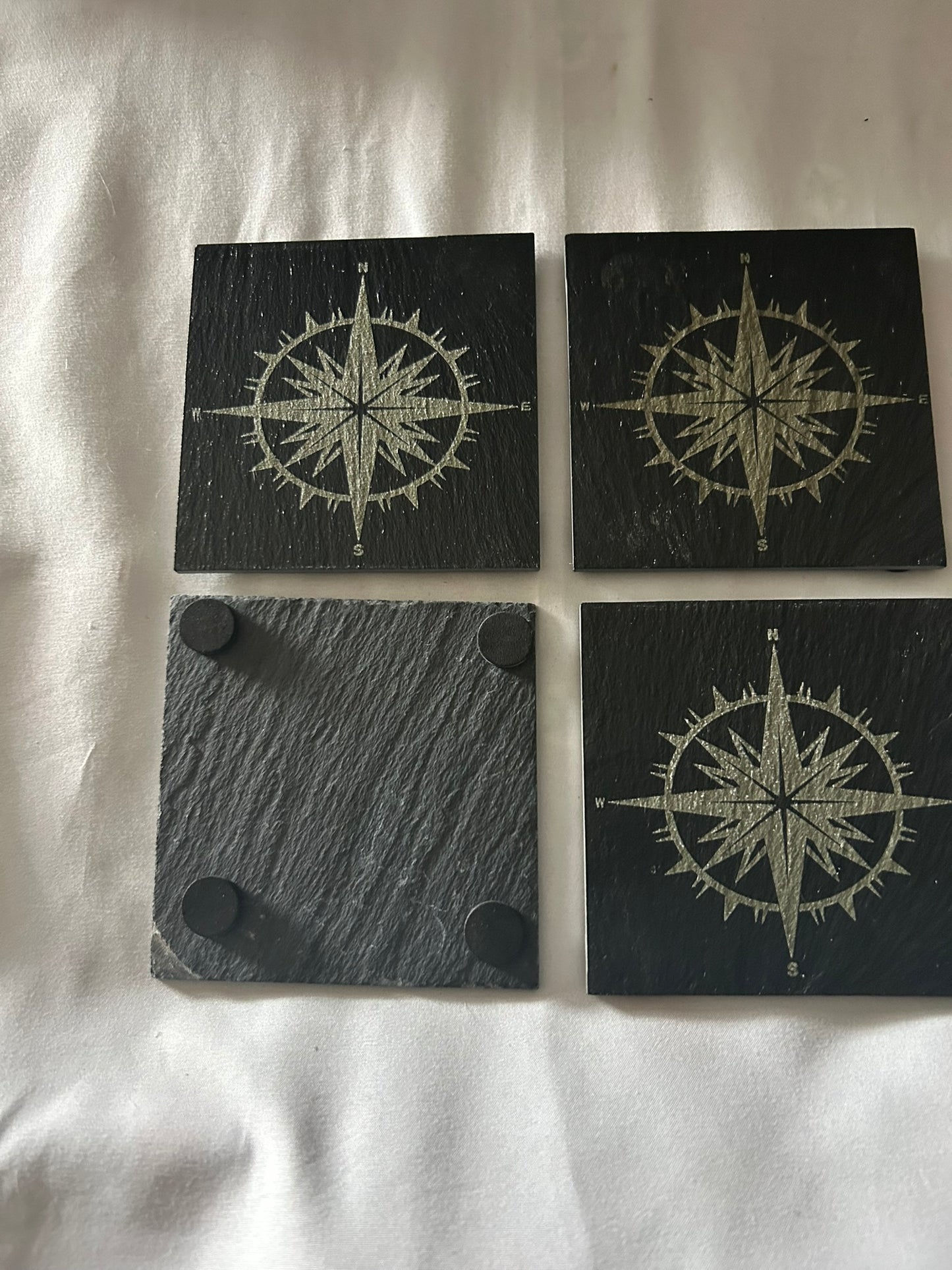 Nautical Compass Slate Coaster Set