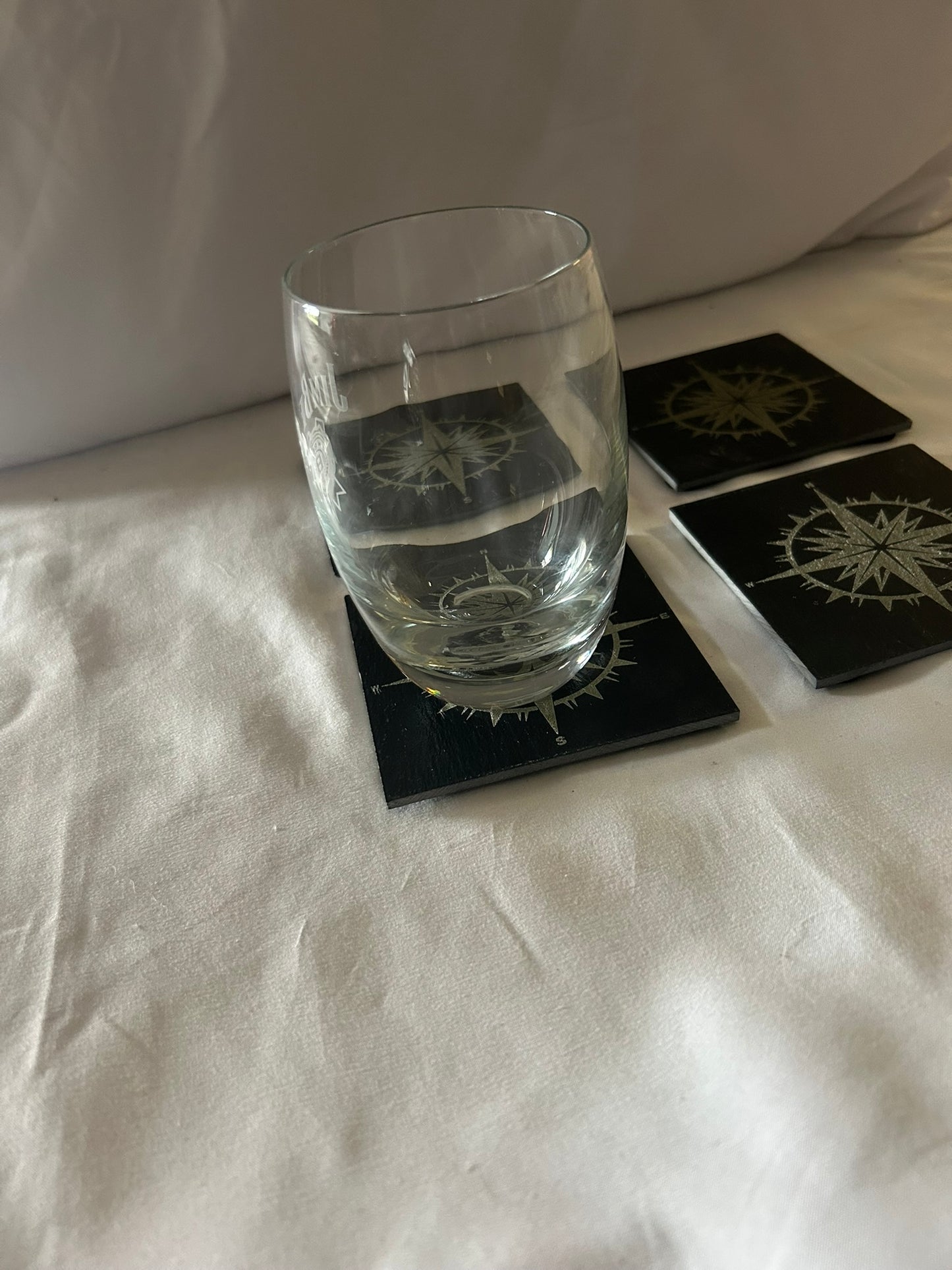 Nautical Compass Slate Coaster Set