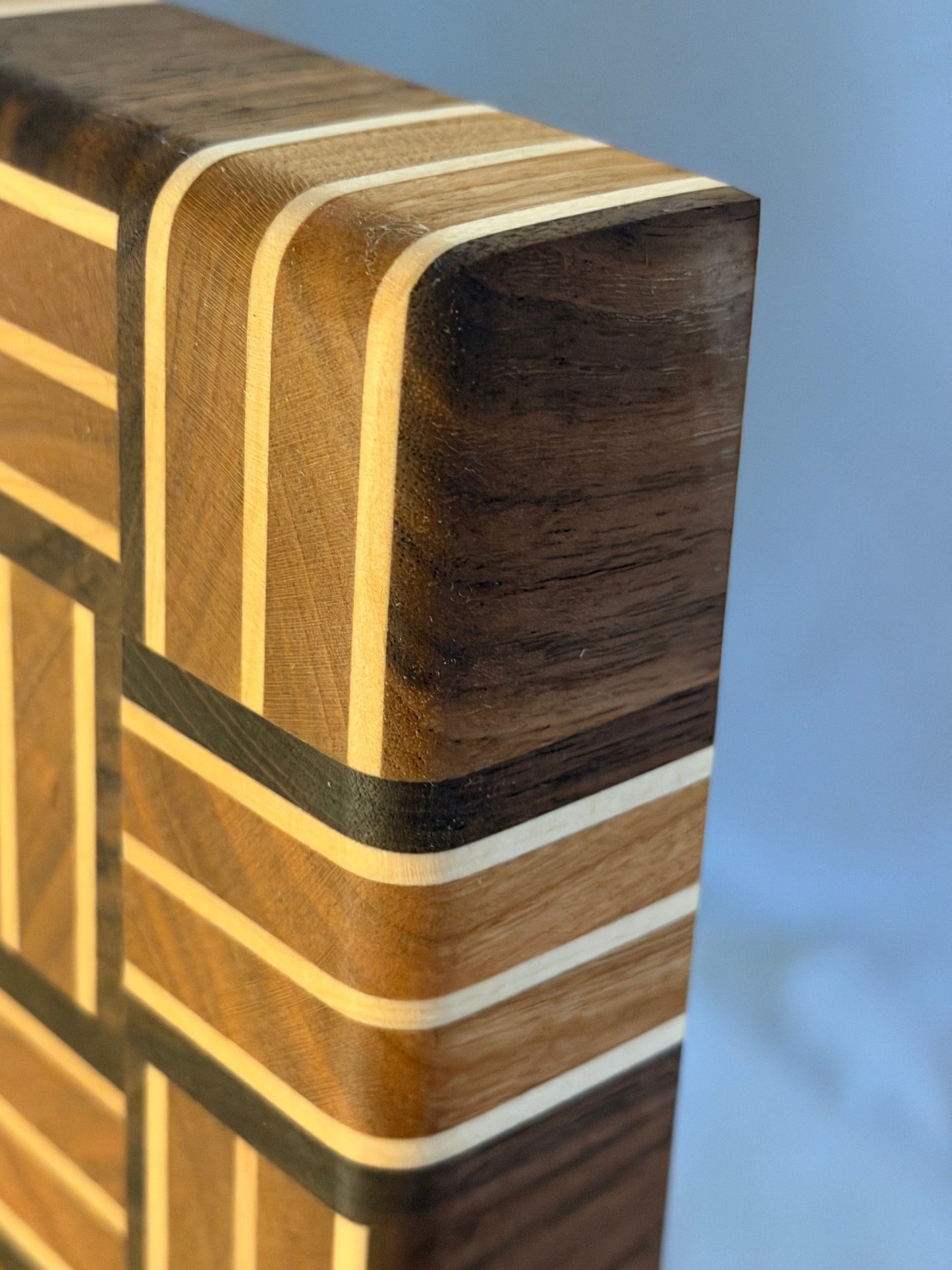 Walnut, Maple and Cherry Basketweave Cutting Board