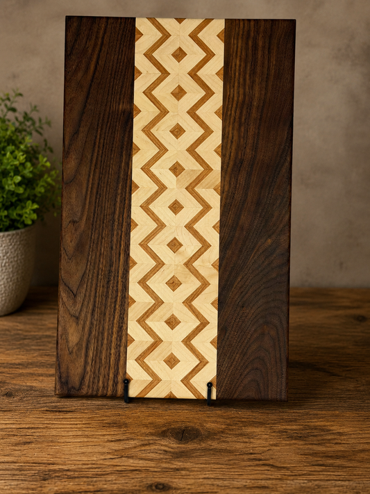 Walnut, Maple, Cherry Zigzag with Diamonds Cutting Board