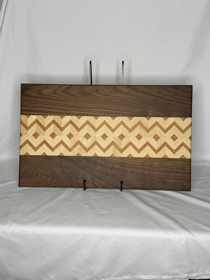 Walnut, Maple, Cherry Zigzag with Diamonds Cutting Board