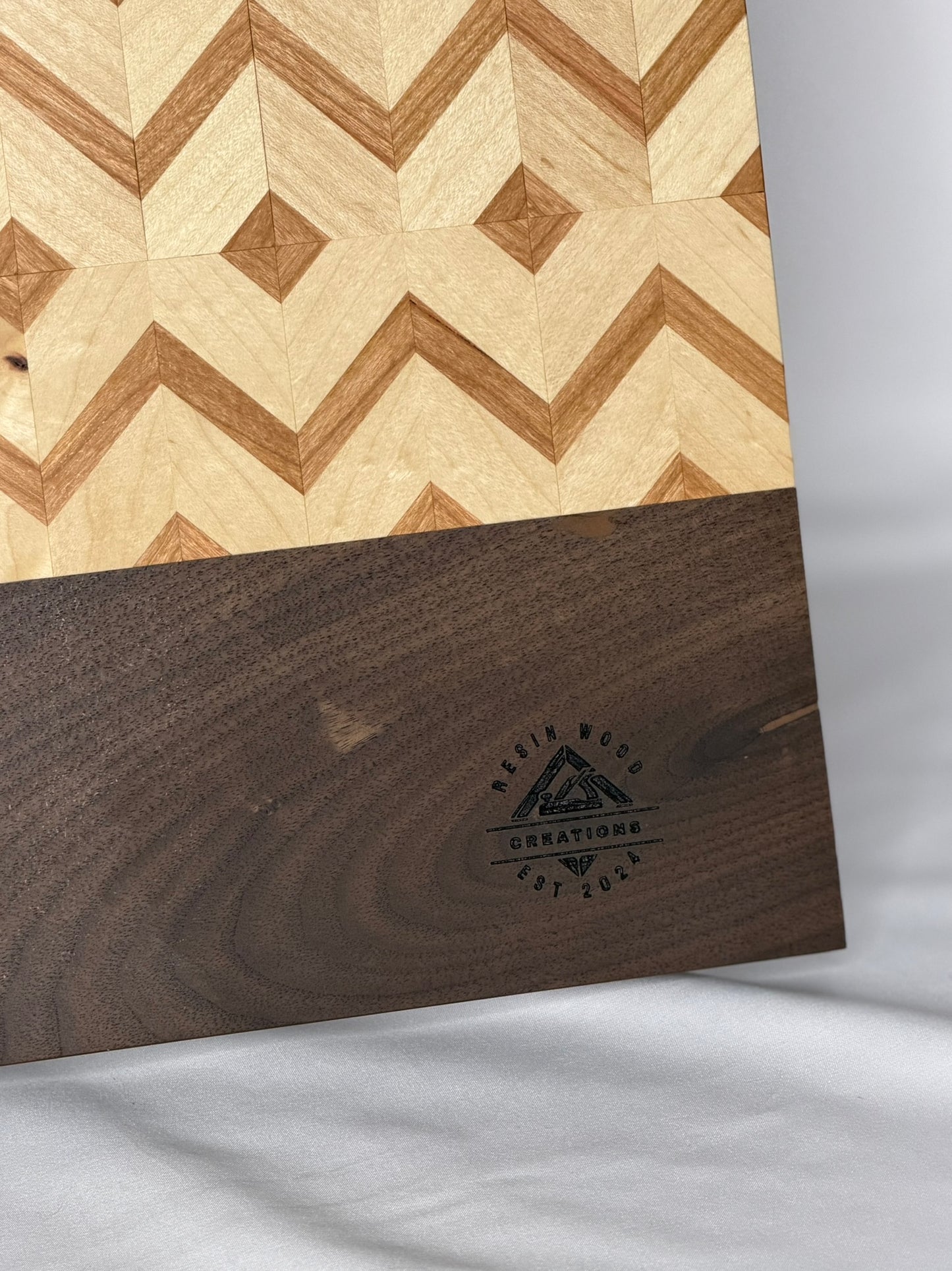 Walnut, Maple, Cherry Zigzag with Diamonds Cutting Board