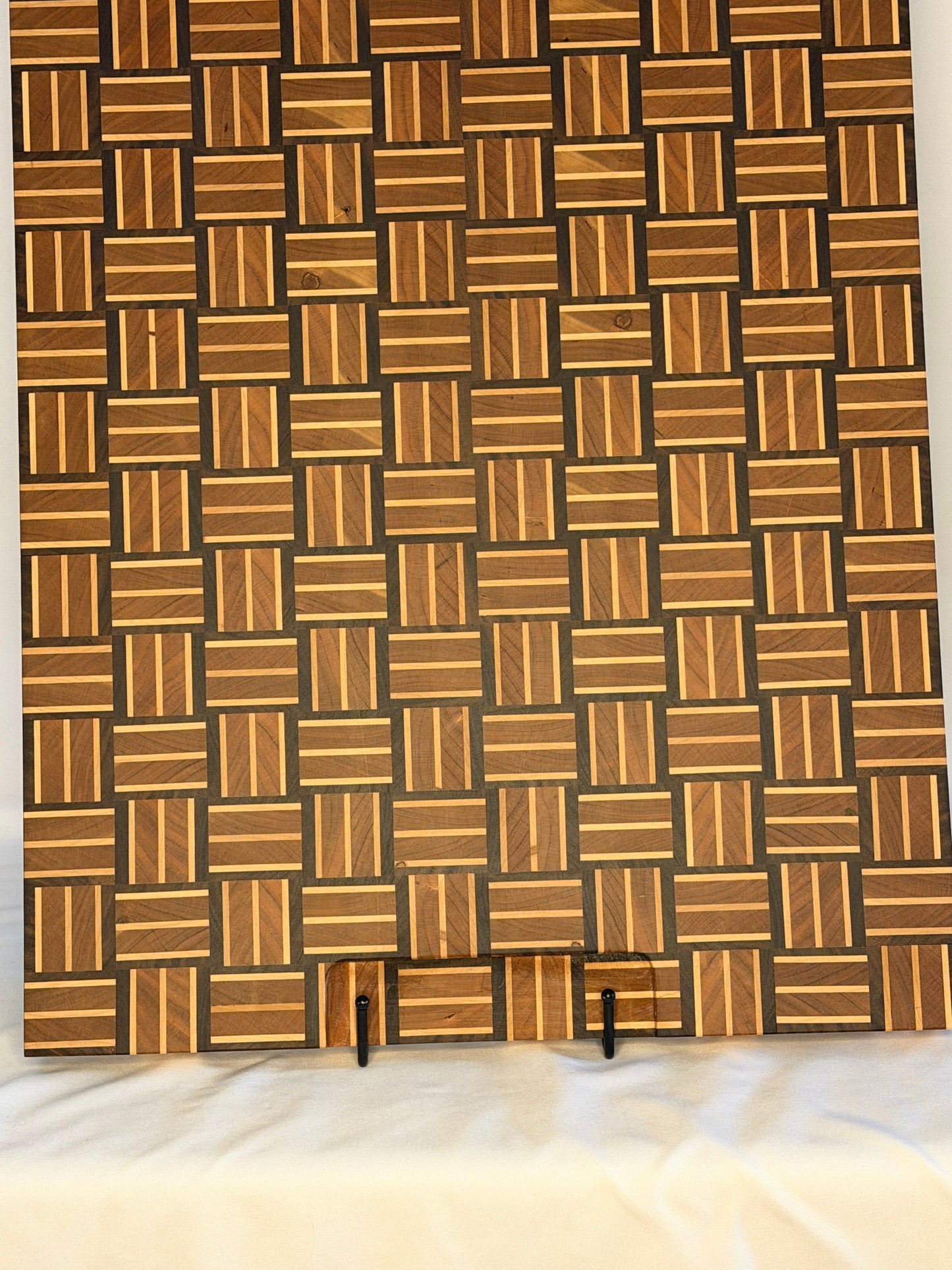 Walnut, Maple and Cherry Basketweave Cutting Board