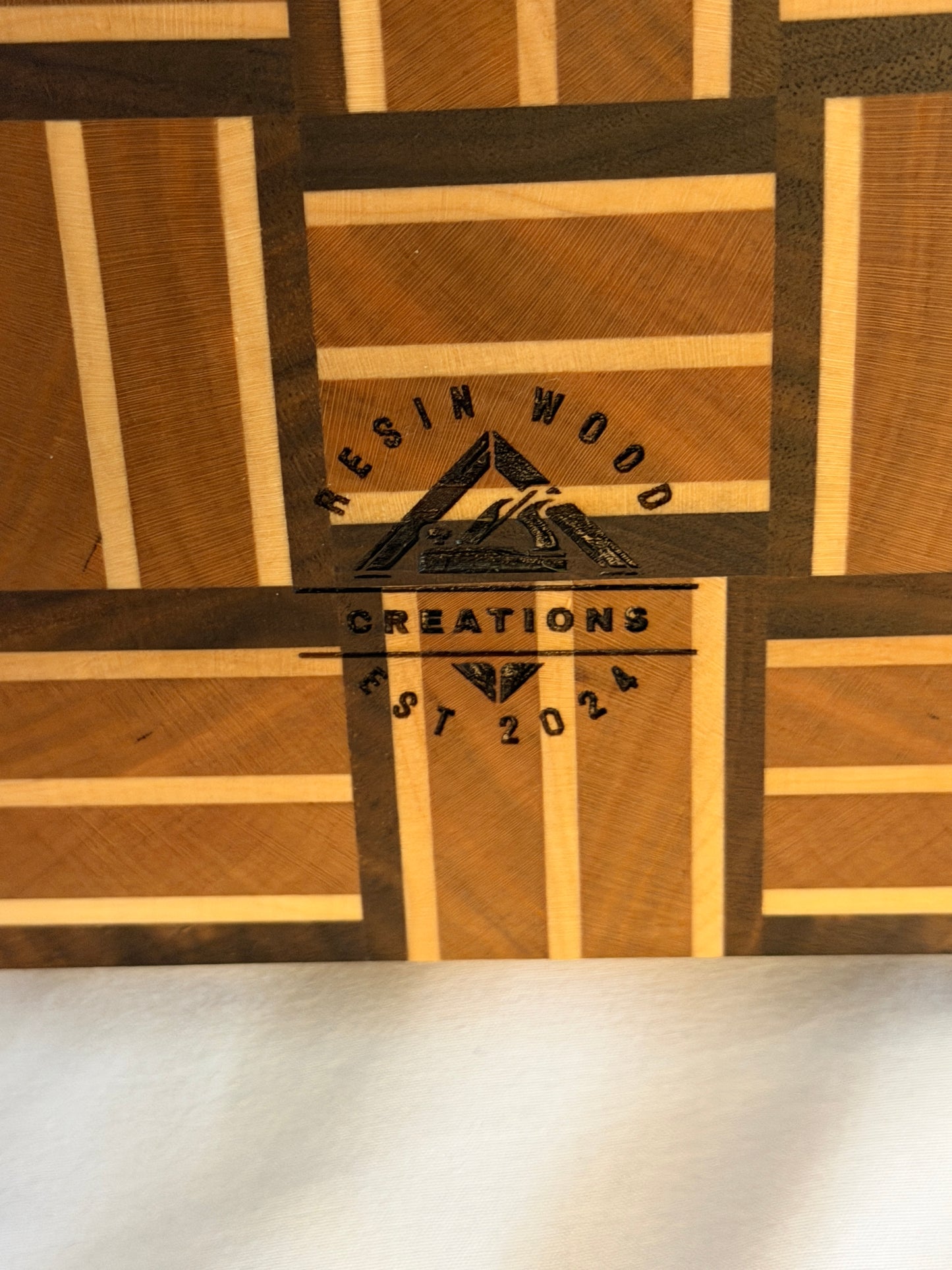 Walnut, Maple and Cherry Basketweave Cutting Board